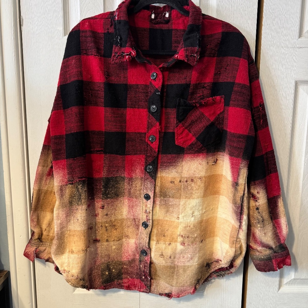 Guns & Roses Upcycled Back Graphic Tee & Bleached Distressed Flannel Read 4 Sz - Picture 4 of 4